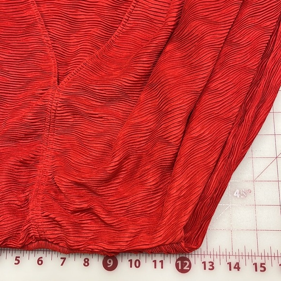 ZARA Kimono SLV Shimmer Ribbed Draped Lettuce Edge V-Neck Red Midi Party Dress S - Picture 15 of 16